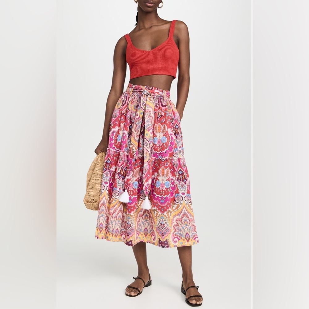 Anthropologie Mille Françoise Zanzibar Midi Skirt | Bright Floral Boho Skirt - Picture 7 of 16